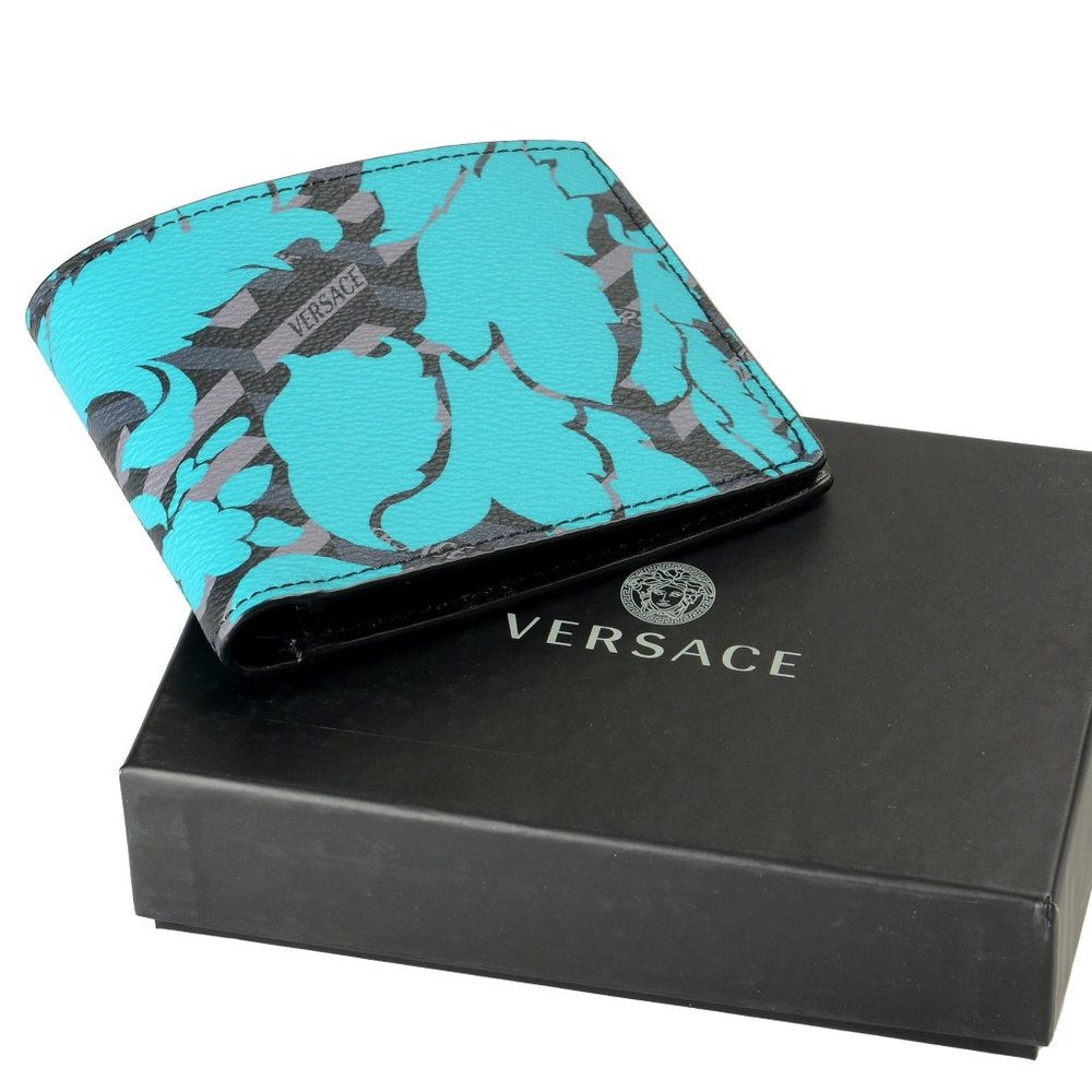 Versace Unisex Multi-Color 100% Textured Leather Floral Print Bifold Wallet